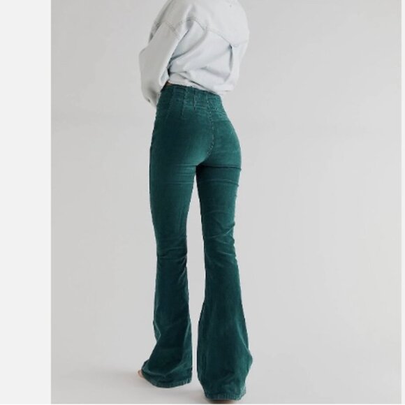 Free People We The Free Jayde Green Corduroy Pants Flare Leg High Waist Size 31 - Picture 7 of 13